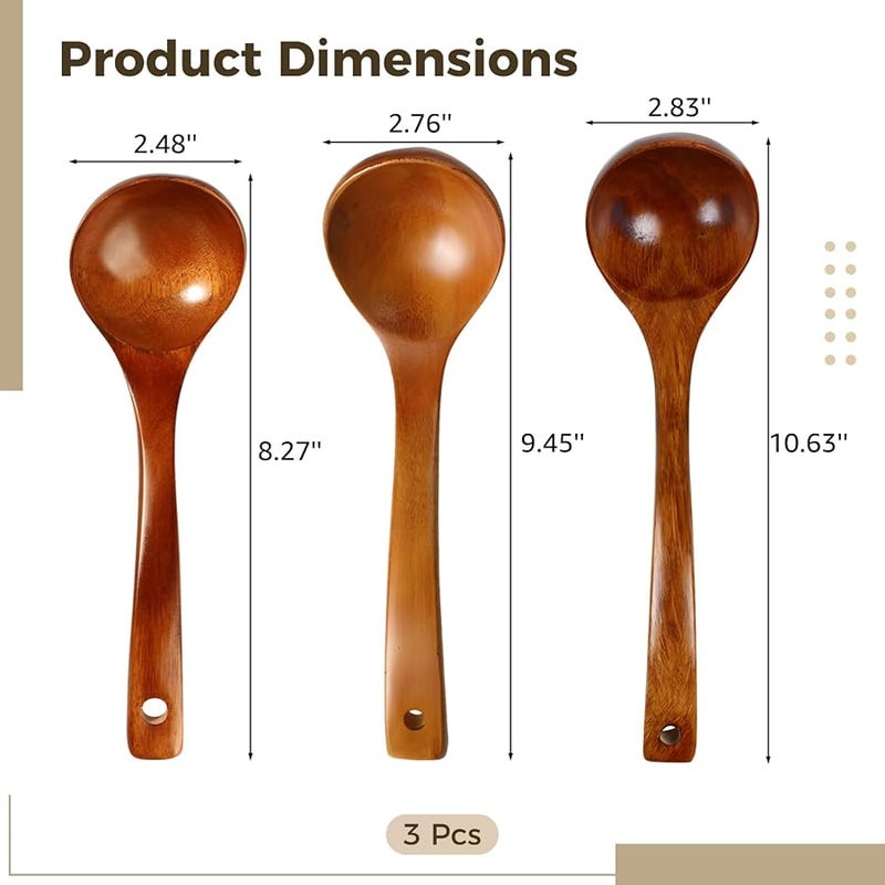 Wooden Kitchen Spoons Set Of 3 Non Stick Cooking And Serving Utensils - Image 3